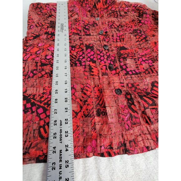 Chico's Womens Red & Black Abstract Button-Up Sheer Shirt Top Size 3 Long Sleeve - Picture 7 of 7